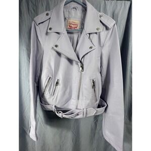 Levis Womens Lavender Faux Leather Moto Biker Jacket Purple Belted Size M